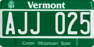 VT license plate AJJ025
