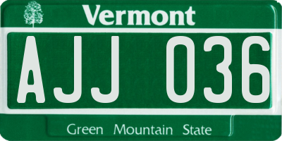 VT license plate AJJ036
