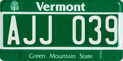 VT license plate AJJ039