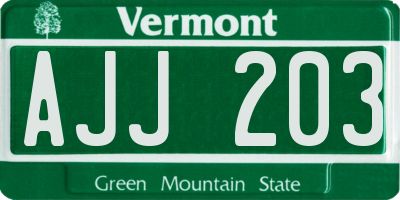 VT license plate AJJ203