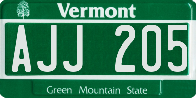VT license plate AJJ205