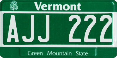 VT license plate AJJ222