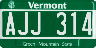 VT license plate AJJ314