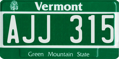 VT license plate AJJ315