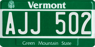 VT license plate AJJ502