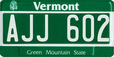 VT license plate AJJ602