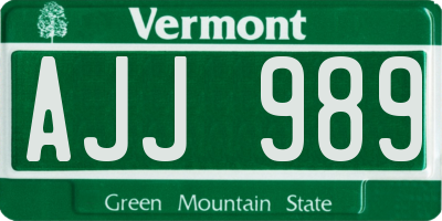 VT license plate AJJ989