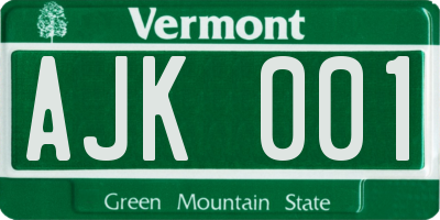 VT license plate AJK001