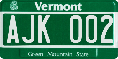 VT license plate AJK002