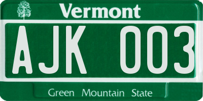 VT license plate AJK003