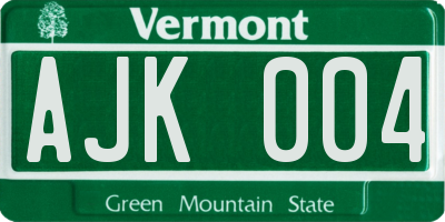 VT license plate AJK004