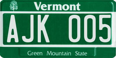 VT license plate AJK005