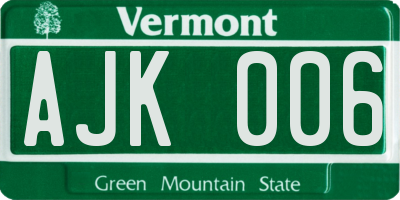 VT license plate AJK006