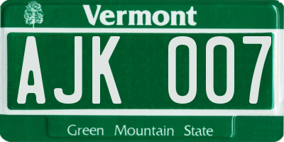 VT license plate AJK007
