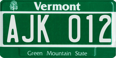 VT license plate AJK012