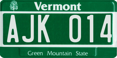 VT license plate AJK014