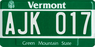 VT license plate AJK017