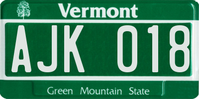 VT license plate AJK018