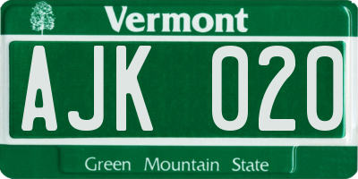 VT license plate AJK020