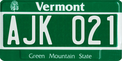 VT license plate AJK021