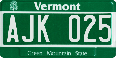 VT license plate AJK025