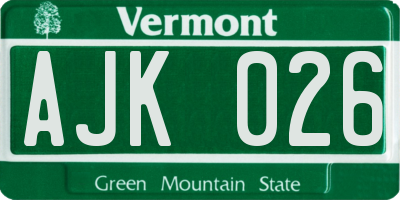 VT license plate AJK026