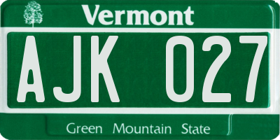 VT license plate AJK027