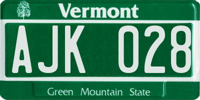 VT license plate AJK028