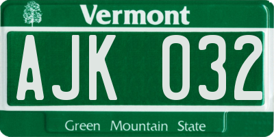 VT license plate AJK032