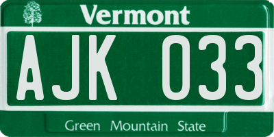 VT license plate AJK033