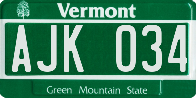 VT license plate AJK034