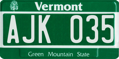 VT license plate AJK035