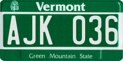 VT license plate AJK036