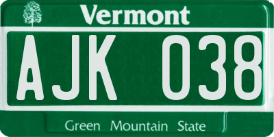 VT license plate AJK038
