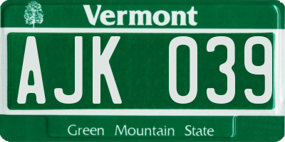 VT license plate AJK039
