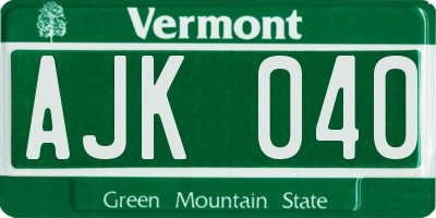 VT license plate AJK040