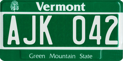 VT license plate AJK042
