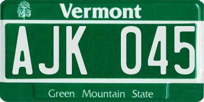 VT license plate AJK045