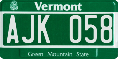 VT license plate AJK058