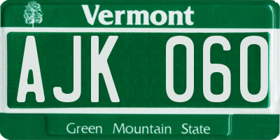 VT license plate AJK060