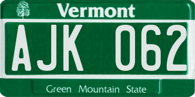 VT license plate AJK062