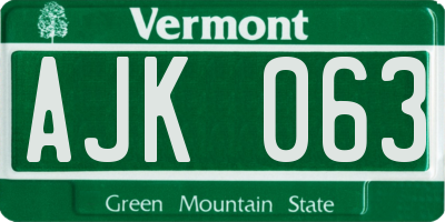 VT license plate AJK063
