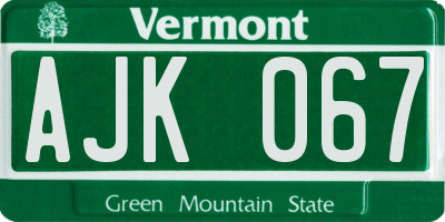 VT license plate AJK067