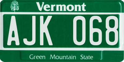 VT license plate AJK068