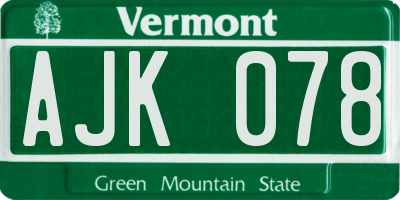 VT license plate AJK078