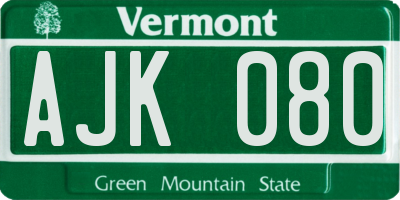 VT license plate AJK080