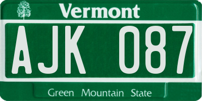 VT license plate AJK087