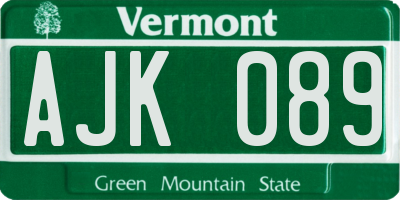 VT license plate AJK089