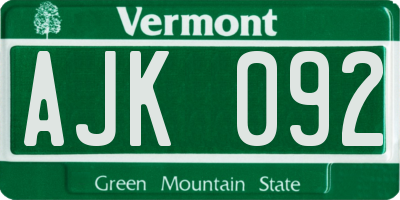 VT license plate AJK092