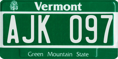 VT license plate AJK097